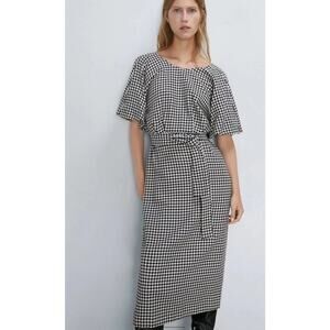 ZARA Houndstooth Midi Dress Belted Blogger Favorite Size Medium